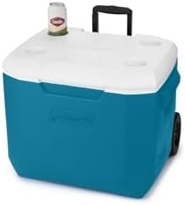 Coleman Chiller Series 60qt Wheeled Portable Cooler Insulated Hard Cooler with Ice Retention & Heavy-Duty Wheels & Handle Great for Camping Tailgating Beach Picnic Groceries Boating & More