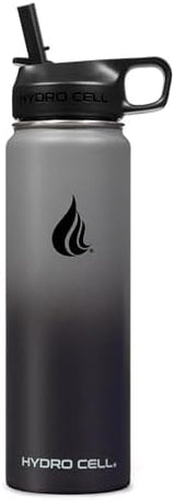 HYDRO CELL Stainless Steel Insulated Water Bottle with Straw - For Cold & Hot Drinks - Metal Vacuum Flask with Screw Cap and Modern Leakproof Sport Thermos for Adults (Graphite/Black 24oz)