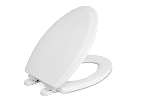 Centoco Elongated Toilet Seat Soft Close, Closed Front with Cover, Molded Wood, Made in the USA, 900SC-001, White