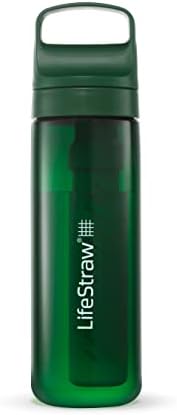 LifeStraw Go Series – BPA-Free Water Filter Bottle for Travel and Everyday use removes Bacteria, parasites and microplastics, Improves Taste, 22oz Terrace Green