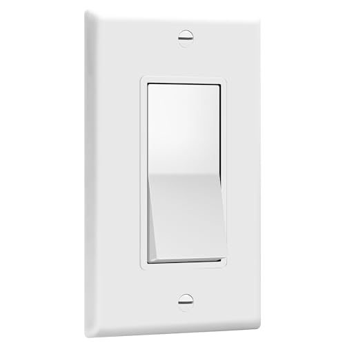 ENERLITES Decorator On/Off Paddle Switch with Wall Plates, Single Pole, 3 Wire, Grounding Screw, Residential Grade, 15A 120V/277V, UL Listed, 91150-WWP-10PCS, White (10 Pack)