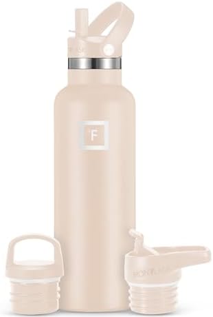 IRON °FLASK Camping & Hiking Hydration Canteens - 3 Lids (Narrow Straw Lid) Leak Proof Vacuum Insulated Stainless Steel - Hot & Cold Double Walled Sports Water Bottle - Sand, 20 Oz