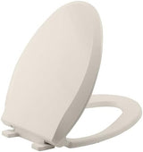 Durable Elongated Toilet Seat with Slow Soft Close - Easy to Install and Clean, Never Loosens - White, Fits Most Elongated Toilets Almond