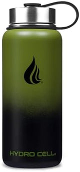 HYDRO CELL Stainless Steel Insulated Water Bottle with Straw - For Cold & Hot Drinks - Metal Vacuum Flask with Screw Cap and Modern Leakproof Sport Thermos for Adults (Army/Black 32oz)