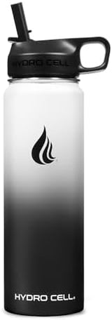 HYDRO CELL Stainless Steel Insulated Water Bottle with Straw - For Cold & Hot Drinks - Metal Vacuum Flask with Screw Cap and Modern Leakproof Sport Thermos for Adults (Black/White 24oz)