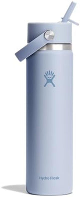 HYDRO FLASK Wide Mouth vacuum insulated stainless steel water bottle with leakproof closeable straw lid for cold water drinks, sports, travel, car and school
