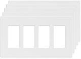ELEGRP 4-Gang Screwless Decorative Wall Plates, Mid-Size Unbreakable Thermoplastic Faceplate Cover for Decorator Receptacle Outlet Switch, UL Listed (5 Pack, Matte White)