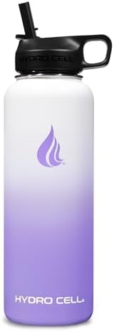 HYDRO CELL Stainless Steel Insulated Water Bottle with Straw - For Cold & Hot Drinks - Metal Vacuum Flask with Screw Cap and Modern Leakproof Sport Thermos for Adults (Lavender/White 40oz)