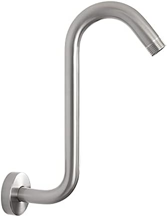 NearMoon S Shaped Shower Head Riser Pipe, Shower Extender Arm with Flange, Standard 1/2" Connection- Bathroom Accessory, 12 Inch (1 Pack, Brushed Nickel)
