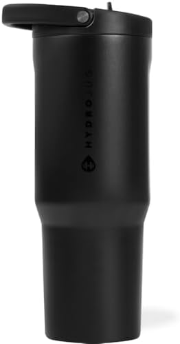 HydroJug Sport - Stainless Steel Tumbler with Straw, Vacuum Insulated, 40oz Leakproof Water Bottle, Ergonomic Design, Reusable, Dishwasher Safe, Rubber Base, Durable for Gym or Outdoors, Black
