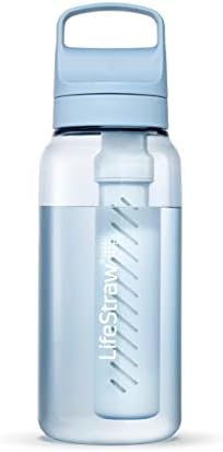 LifeStraw Go Series – BPA-Free Water Filter Bottle for Travel and Everyday use removes Bacteria, parasites and microplastics, Improves Taste, 1L Icelandic Blue
