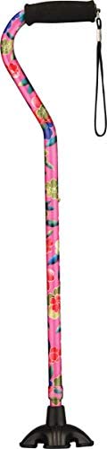 NOVA Medical Products Sugarcane, Walking Cane with Quad Tip and Carrying Strap, Stand Alone Cane, Pink Garden Design