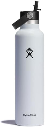Hydro Flask 24 Oz Stainless Steel Standard Mouth Water Bottle with Flex Straw Cap and Double-Wall Vacuum Insulation