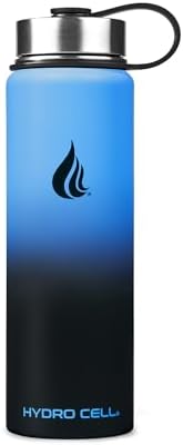 HYDRO CELL Stainless Steel Insulated Water Bottle with Straw - For Cold & Hot Drinks - Metal Vacuum Flask with Screw Cap and Modern Leakproof Sport Thermos for Adults (Blue/Black 24oz)