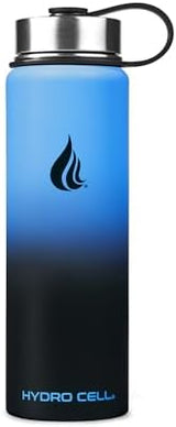 HYDRO CELL Stainless Steel Insulated Water Bottle with Straw - For Cold & Hot Drinks - Metal Vacuum Flask with Screw Cap and Modern Leakproof Sport Thermos for Adults (Blue/Black 24oz)