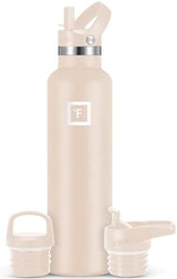 IRON °FLASK Camping & Hiking Hydration Canteens - 3 Lids (Narrow Straw Lid) Leak Proof Vacuum Insulated Stainless Steel - Hot & Cold Double Walled Sports Water Bottle - Sand, 24 Oz