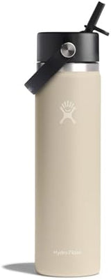 HYDRO FLASK Wide Mouth vacuum insulated stainless steel water bottle with leakproof closeable straw lid for cold water drinks, sports, travel, car and school