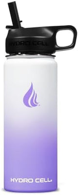 HYDRO CELL Stainless Steel Insulated Water Bottle with Straw - For Cold & Hot Drinks - Metal Vacuum Flask with Screw Cap and Modern Leakproof Sport Thermos for Adults (Lavender/White 18oz)