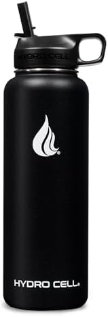 HYDRO CELL Stainless Steel Insulated Water Bottle with Straw - For Cold & Hot Drinks - Metal Vacuum Flask with Screw Cap and Modern Leakproof Sport Thermos for Adults (Black 40oz)