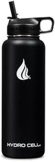 HYDRO CELL Stainless Steel Insulated Water Bottle with Straw - For Cold & Hot Drinks - Metal Vacuum Flask with Screw Cap and Modern Leakproof Sport Thermos for Adults (Black 40oz)