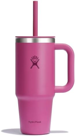 Hydro Flask 24 Oz Travel Tumbler with Handle, Lid and Straw - Insulated Stainless Steel in 24 Oz Reef Pink
