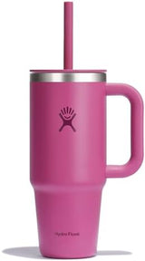 Hydro Flask 24 Oz Travel Tumbler with Handle, Lid and Straw - Insulated Stainless Steel in 24 Oz Reef Pink