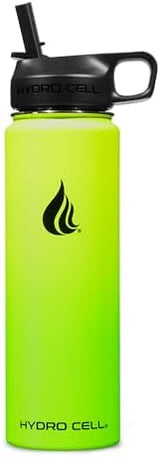 HYDRO CELL Stainless Steel Insulated Water Bottle with Straw - For Cold & Hot Drinks - Metal Vacuum Flask with Screw Cap and Modern Leakproof Sport Thermos for Adults (Neon 24oz)