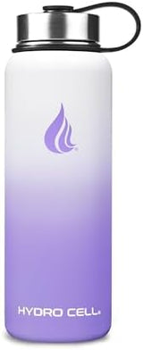 HYDRO CELL Stainless Steel Insulated Water Bottle with Straw - For Cold & Hot Drinks - Metal Vacuum Flask with Screw Cap and Modern Leakproof Sport Thermos for Adults (Lavender/White 40oz)