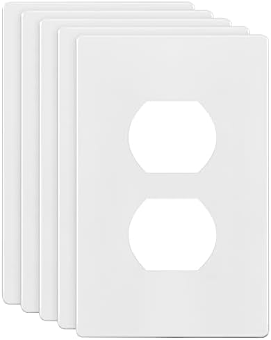 ENERLITES Screwless Duplex Wall Plates, Child Safe Receptacle Outlet Covers, Standard Size, 1-Gang 4.68"x 2.93", Unbreakable Polycarbonate Thermoplastic, UL Listed, SI8821-W-5PCS, Glossy, White