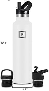 IRON °FLASK Camping & Hiking Hydration Canteens - 3 Lids (Narrow Straw Lid) Leak Proof Vacuum Insulated Stainless Steel - Hot & Cold Double Walled Sports Water Bottle - Winter White, 24 Oz