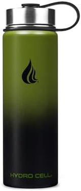 HYDRO CELL Stainless Steel Insulated Water Bottle with Straw - For Cold & Hot Drinks - Metal Vacuum Flask with Screw Cap and Modern Leakproof Sport Thermos for Adults (Army/Black 24oz)