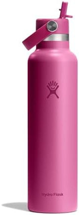 Hydro Flask 24 Oz Stainless Steel Standard Mouth Water Bottle with Flex Straw Cap and Double-Wall Vacuum Insulation
