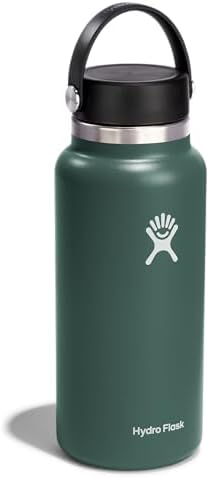 Hydro Flask Wide Mouth vacuum insulated stainless steel water bottle with leakproof closeable lid for cold water drinks, sports, travel, car and school