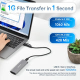 ELUTENG M.2 SSD Enclosure M.2 NVME SATA Dual Protocol Hard Drive Enclosure Aluminum USB 3.2 Gen 2 10Gbps External NVMe to USB SSD Reader Max 4TB Supports M and B&M Keys SSDs