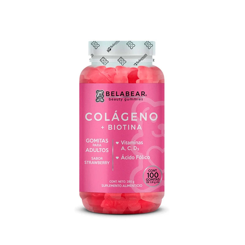 Gummisol Gomitas de Colágeno + Biotina Belabear 100 Gomitas Gomitas de Ácido Hialurónico Belabear 100 Gomitas Gomitas para Adultos Belabear Supelemento Alimenticio - 2 pack