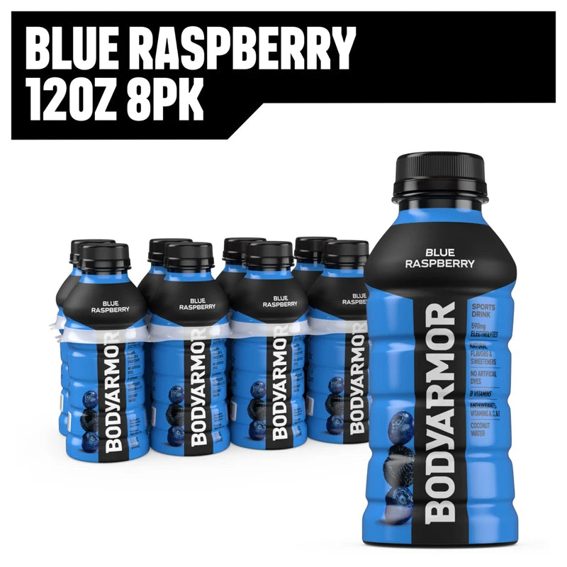BODYARMOR Sports Drink Sports Beverage, Blue Raspberry, Natural Flavors With Vitamins, Potassium-Packed Electrolytes, No Preservatives, Perfect For Athletes, 12 ounce (Pack of 8)