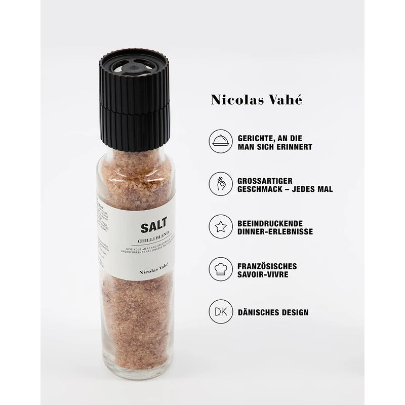 Nicolas Vahe Chilli Salt Ceramic Salt and Herb Mill French Sea Salt with Chilli in Danish Design