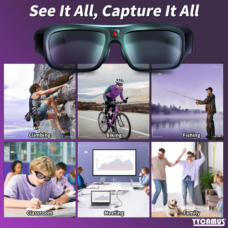 YYCAMUS 4K Camera Glasses, Upgrade Smart Sunglasses with Camera, Video Glasses with UV Protection for Outdoor Activities & Travel
