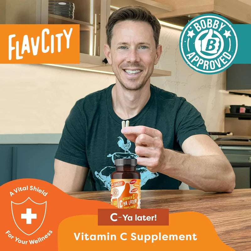 FlavCity Vitamin C Supplement, C-Ya Later- Dietary Supplement for Immune Support Derived from Bioavailable Sources of VIT C - Made with Acerola, Camu Camu & Amla Berry - 60 Capsules