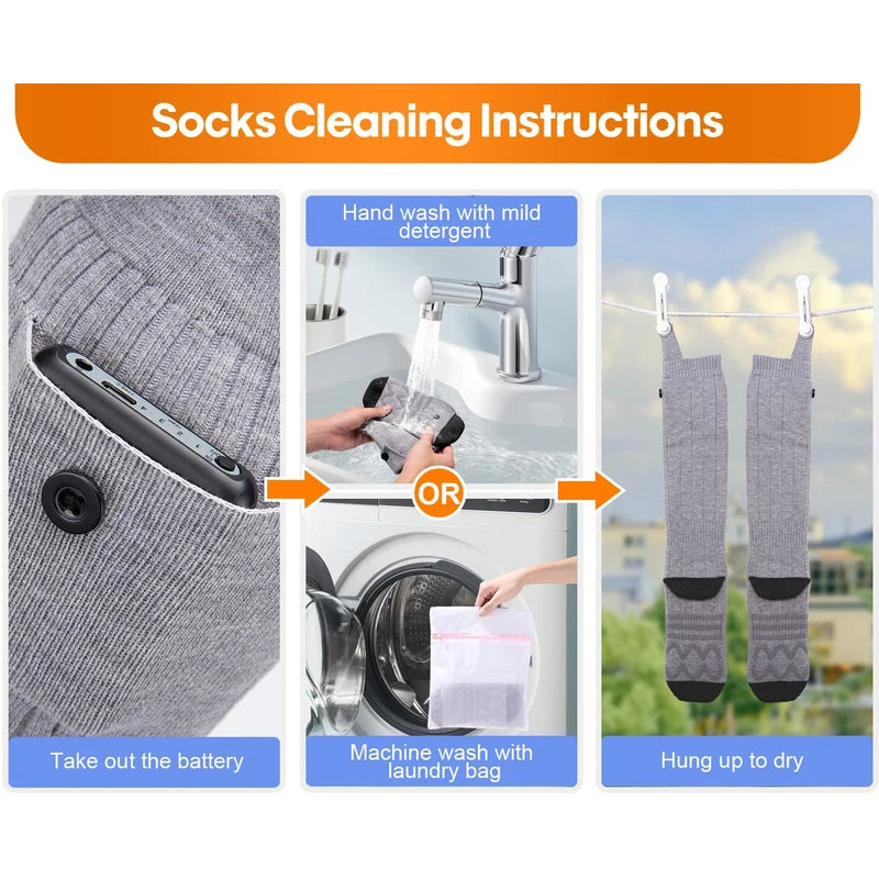 Heated Socks, Heated Socks for Women Men, 5000mAh Rechargeable Electric Heated Socks Up to 8 Hours, Washable Winter Warm Socks for Outdoors Work Fishing Hunting Skiing Riding (Gray)