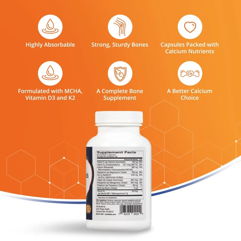 Cardiotabs Bone Essentials with MCHA & Collagen Calcium Supplement w/Calcium ...