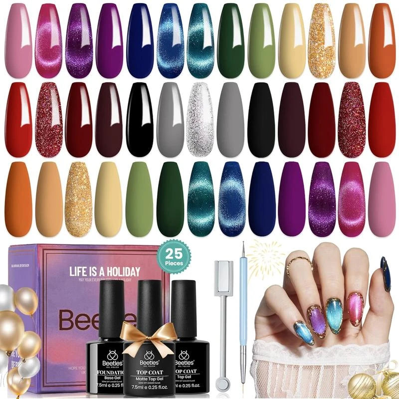 beetles 【Best Gift】Beetles 2024 Advent Calendar Gel Nail Polish Kit Christmas Best Gift Choice for Women and Girls - Color: 20 Colors Gemstone Party (Gift Box)