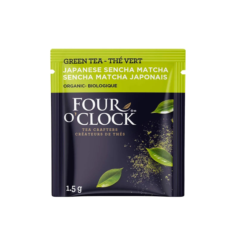 Four O'Clock Organic Green Tea Japanese Sencha Matcha, Non-Gmo, Kosher, Gluten-Free, 16 Count, 24g
