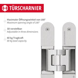 Object Door Hinge Concealed for Room Doors Door Hinge Simonswerk Tectus TE 340 Silver Anodised Load Capacity up to 80 kg Band 3D Adjustable Made in Germany 1 Piece Invisible Door Hinge