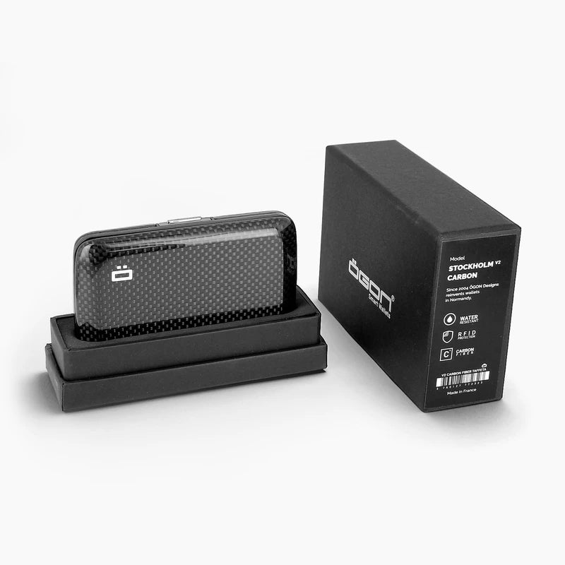 Genuine Carbon Fiber Card Holder with Metal Lock, RFID Protection Against Fraud and demagnetization, Compact Wallet, Smart Case Oslo Model