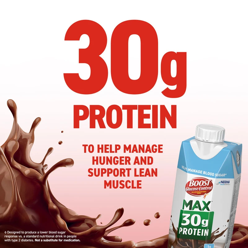 BOOST BOOST Glucose Control Max 30g Protein Nutritional Drink, Rich Chocolate, 11 Fl Oz (Pack of 12), Packaging May Vary