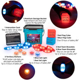 GETMOVIN SPORTS Capture The Flag Ignited Kit with Glow-in-The-Dark LED Game Pieces and Storage Bucket Outdoor Yard Game Fun!