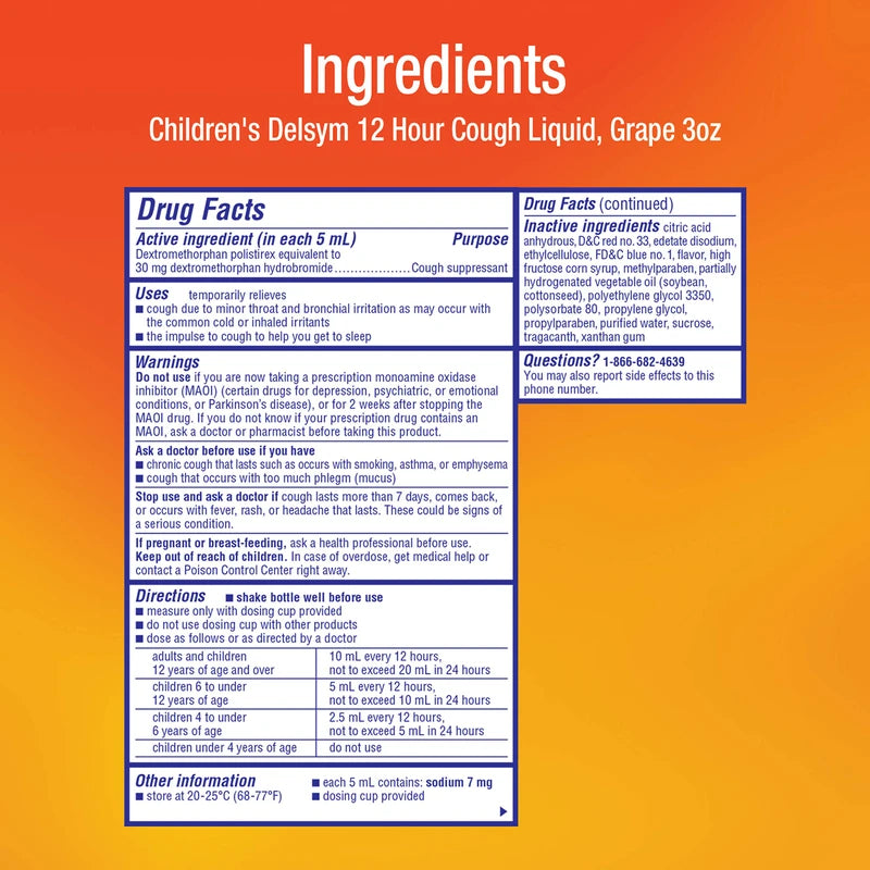 Delsym Delsym Children's 12 Hour Cough Relief Liquid - Day or Night Cough Syrup and Kids Cough Medicine, Grape, 3 Oz