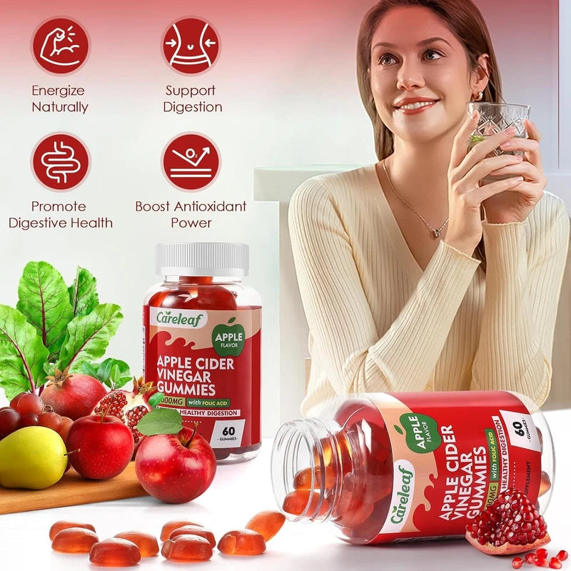 Apple Cider Vinegar Gummies 60 Counts 1000mg AVC with Vitamin B6 Vitamin B12 for Metabolism, Digestion, Detox, Gut & Immune Health