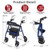 Walker for Seniors, Lightweight Rollator Walker with seat, Foldable Rolling Walker with 8 inch All Terrain Rubber Wheels, Ergonomic Adjustable Handles and Backrest for Seniors and Adult.